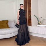 Summer Women's New Lotus Leaf Side High Waist Slim Solid Body