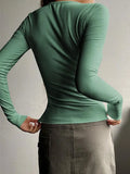 Solid Color Breasted V Neck Slim Long Sleeve Knit-Outfit