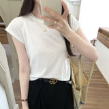 Minority Shoulder-Flanged Short-Sleeved T-Shirt Girls Summer 2024 New Korean Short Blouse-Outfit