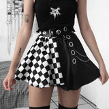 Dark Fashion Thousand Bird Plaid Spliced Skirt 2024 Summer French High Waist Style-Outfit