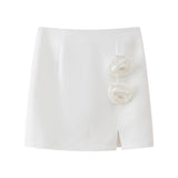 Toloer 2024 New Women's Flower Decoration Hanging Neck Solid Color Vest Wrap Hip Flower Skirt Suit-Outfit