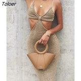 Boho Vacation Knitted Maxi Dresses for Women Summer 2023 Elegant Sexy Party Cut Out Backless Bodycon