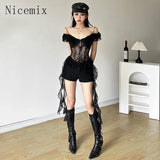 Girl White Lace Spliced Strap Tank Top Women Camisole Summer New Korean Irregular Slimming Ruffle Hollow Out Sexy Tops-Outfit