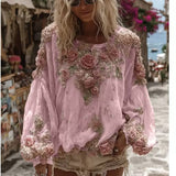Hot 3D Digital Print Ladies Round Collar Retro Bohemian