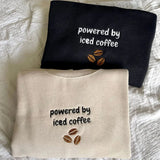 Powered By Iced Coffee Embroidered Crewneck Sweatshirt-Outfit