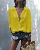 Solid Color Deep V-neck Buttons Chiffon