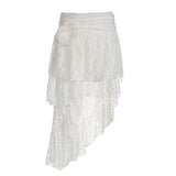 Toloer Design Feeling Girl Gentle Wind Short Skirt Summer New Style Lace Splicing Flower Adornment-Outfit