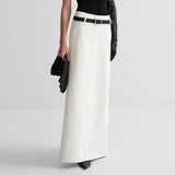Toloer Women's Wear Design Sense Niche White Low Waist Skirt Female Temperament Commuting Loose A-Word Skirt-Outfit