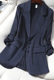 Women Casual Clothes Long Sleeve Lapel Solid Color Single Breasted Office Lady Temperament Chic Coat Tops
