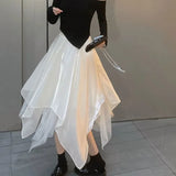 Fashion All-match Asymmetrical Mesh Skirt 2023 Summer New Elegant Office Lady Commute High Waist A-Line Voile Midi