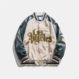 Embroidery Baseball Jacket Women Men Couple Unisex Coat Hip Hop Streetwear Patchwork PU Leather Oversize Varsity Bomber