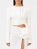 Toloer 2024 New Fashion Pure Color Round Collar Belt Top Design Sense Waist Show Thin Long Sleeve Women's Small Suit-Outfit