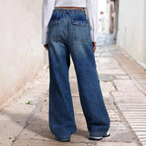 Spring New Clothes Mid-Legged Broad-Legged Lassy Jeans Women Street Retro Straight Pants