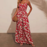 New Women's High-Waisted Holiday Flower Print Slings Jumpsuit