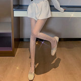 [With Diamonds] Black Stockings Women Thin Ins Tide Sexy Hollow Fishing Net Socks Spring Hot Diamond Crystals Even Foot