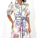 Women's Explosive Cotton Flowers Printed With Short-Sleeved Dress