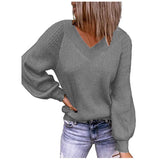 Toloer And Winter New Large Size Loose Sweater V-Neck Pure Color Pullover Sweater Female-Outfit