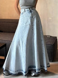 Vintage Light Wash Flared Maxi Skirt-Outfit