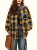 Toloer Advanced Sense Outside Wear Plaid Shirt Female Autumn New Style Loose Recreational All-Match Yellow Plaid