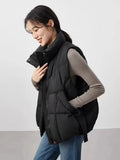 Korean Version Of Fashion Down Vest Women Wear 2024 Winter New Light White Duck Down Triangle Ribbon Warm Vest-Outfit