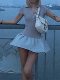 Short Sleeve Collar Ribbed MIni Dress-Outfit
