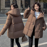 Medium And Long Down Cotton Clothing Female 2024 Winter New Fashion Thick Hat Warm Loose Cotton Coat-Outfit