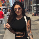 Toloer New Bottom Shirt Solid Color Sexy Hot Girl Tie Short-Sleeved T-Shirt Women's Clothing-Outfit