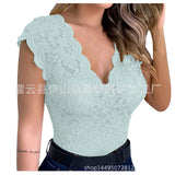 2024Wish New Lace Lace T-Shirt T-Shirt Blouse Rose Straight Close Sexy