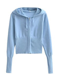 Knit Zipper Hodded Top And Pants Set-Outfit