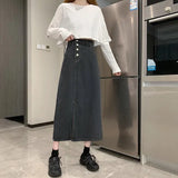 Toloer New Autumn Dress 2024 Women's Skirt High Waist Long Skirt Slit Jeans Skirt-Outfit