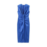 Deep V Collar Folded Open Fork Dress Female Summer New Temperament Thin Dress Dress Dress