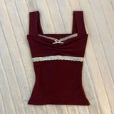 Coquette Lace Patchwork Bow Cami Top-Outfit
