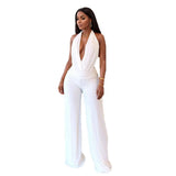 Hanging Neck Deep V Blouse Temperament Fashion Pure White Broad Leg Pants Two-Piece