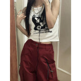 Gothic Punk Printed Rib Crop Tank Top-Outfit