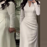 Solid-Colored Body-In-Style Folded Long-Sleeved Dress In Autumn