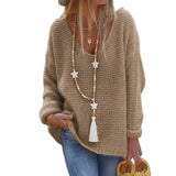 Toloer Ladies Casual Loose Long Sleeve V Neck Fall Winter Sweater Knit