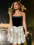 Satin Bow Ruffle Tube Mini Dress-Outfit