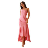 Spring Summer New Sexy Slanted Shoulder Strap Bare Back Fishtail Temperament Dress