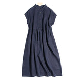 Literary And Art Small Collar Falling Shoulder Sleeve Shirt Skirt Short Sleeve Casual Dress Sleeveless