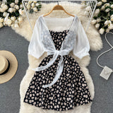 Toloer Small Pure And Fresh Broken Flower Condole Belt Skirt Chiffon Small Shawl Female Summer Two Set