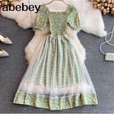 New Floral Summer Dress Women Vacation Casual Blackless Short Sleeve Slim Ladies French Style