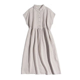 Literary And Art Small Collar Falling Shoulder Sleeve Shirt Skirt Short Sleeve Casual Dress Sleeveless