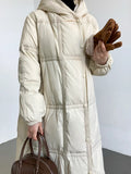 Women's Long Hooded Down Parka Winter Ribbon Splicing Loose White Black Straight White Duck Down