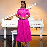 Elegant Waist-To-Threate Dress Rose-Red Large Bow Elegant Evening Dress