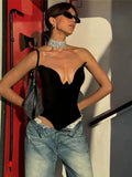 Velvet Black Busiter Asymmetrical Corset Top-Outfit