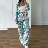 New Women's Street Loose Printed Shirt Long-Sleeved Fashion Casual Suit Women Two