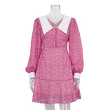 Toloer Early Autumn New Doll Collar Long Sleeves Show Thin A-Line Skirt Temperament Fashion Print Dress-Outfit