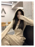 Two Piece Sets Women Solid Casual Slim Fit Hooded V Neck Zipper Full Sleeve Tops Coats Wide Leg Long Pants Set 2023-Outfit