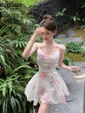 Sexy Dresses Women Floral Printed Swinging Collar French Style Chic Summer Elegant Sweet Dress Ladies Backless Vintage-Outfit
