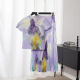 Fashion Set Women's Summer French High-Grade Folding Print Short-Sleeved Top + Loose A Word 100-Fold Long